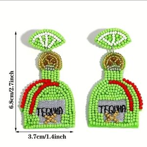 Beaded Lime Green and Red Earrings‎